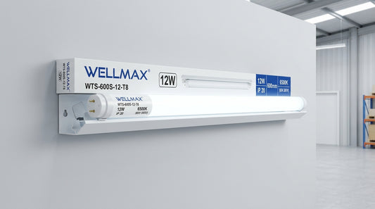 WTS-600S-12-T8, 12W, IP 20, 600mm, 6500K, WELLMAX, (85V-265V) LED T8 Tube + Frame Set